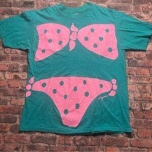 Vintage 90's Bikini Blue Pink Amy Jackson T Shirt XL Single Stitch Double Sided